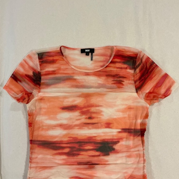 DKNY Orange Ruched Side Top, Size Large - Picture 5 of 5